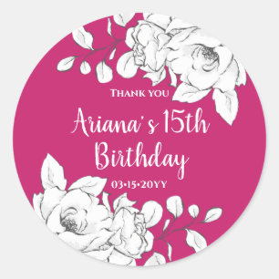 Adesivo Redondo White Floral Magenta Birthday