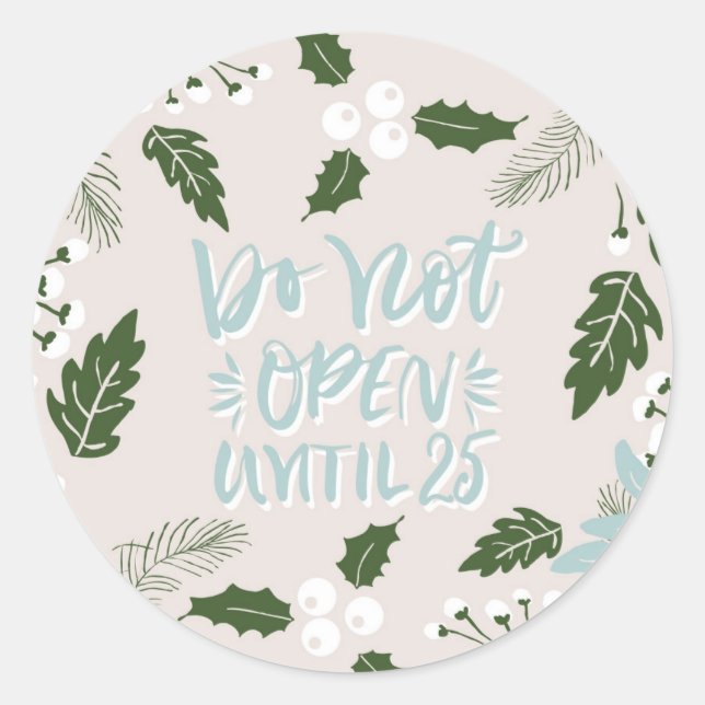 Adesivo Redondo White Holly Botanical Não Abrir Até O Natal (Frente)