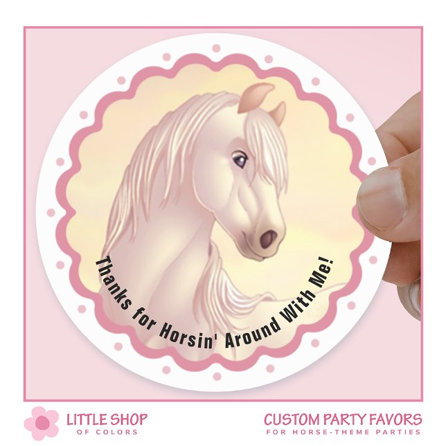 Adesivo Redondo White Horse Birthday Party Favor Thank You (Criador carregado)