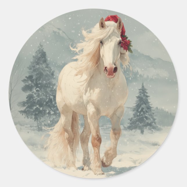 Adesivo Redondo White Horse Christmas Sticker (Frente)