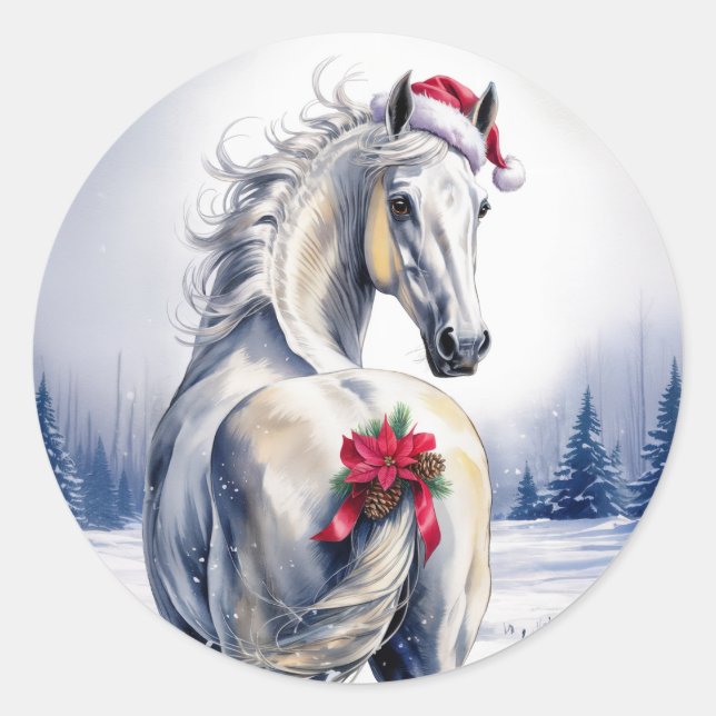 Adesivo Redondo White Horse Christmas Sticker (Frente)