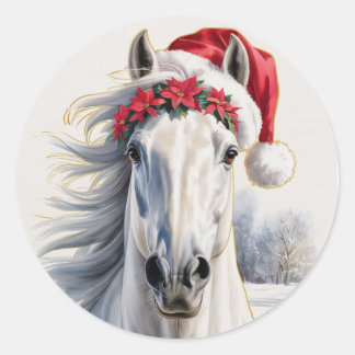 Adesivo Redondo White Horse Christmas Sticker