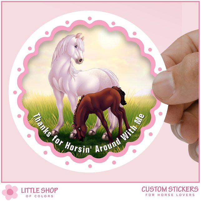 Adesivo Redondo White Horse Foal Birthday Party Favor Thank You (Criador carregado)