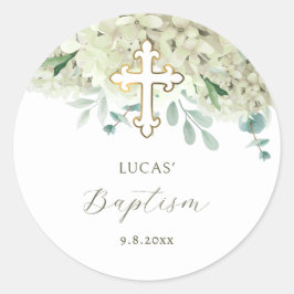 Adesivo Redondo White Hydrangea Baptism Sticker