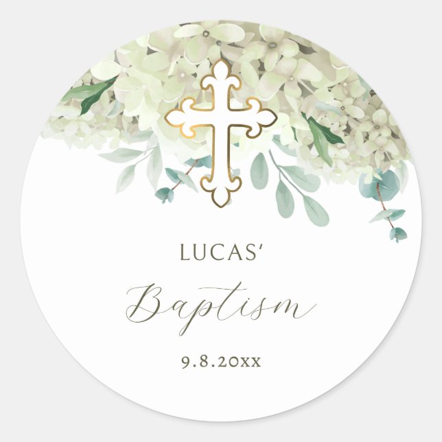Adesivo Redondo White Hydrangea Baptism Sticker (Frente)