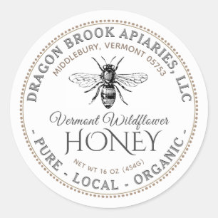 Adesivo Redondo White Local Organic Honey Label com abelha de mel