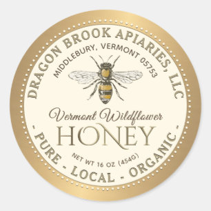 Adesivo Redondo White Local Organic Honey Label com abelha de mel