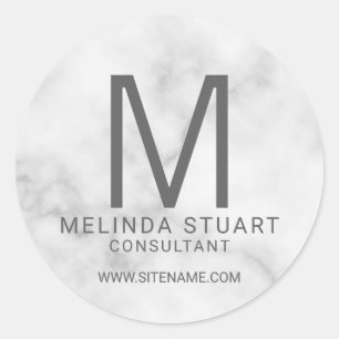 Adesivo Redondo White Marble Modern Monogram Business Classic Rou