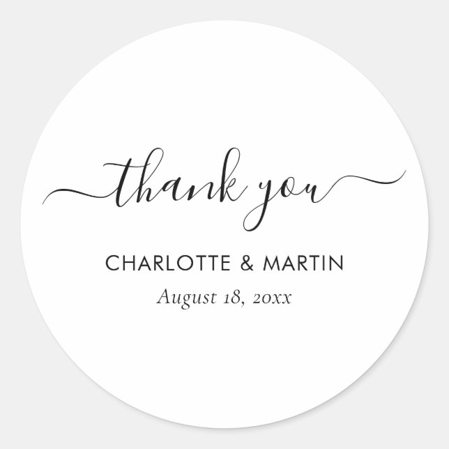 Adesivo Redondo White Modern Script Wedding Thank You (Frente)