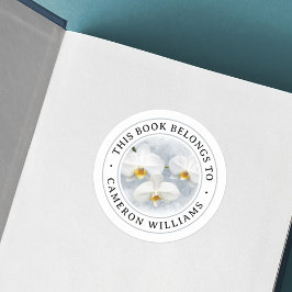 Adesivo Redondo White orchid phalaenopsis painting book label