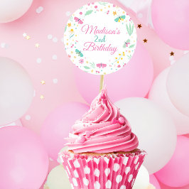Adesivo Redondo White Pastel Butterfly Girl’s Garden cupcake toppe