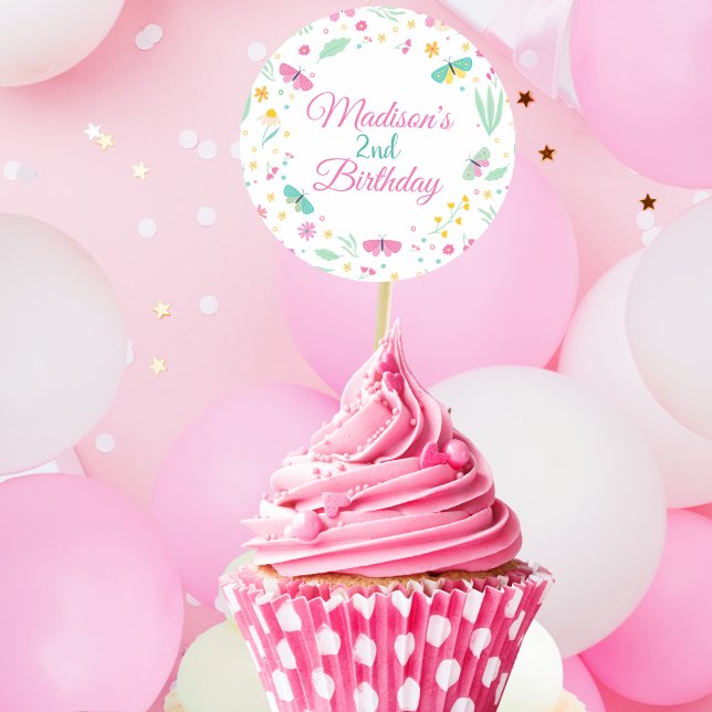 Adesivo Redondo White Pastel Butterfly Girl’s Garden cupcake toppe (Criador carregado)