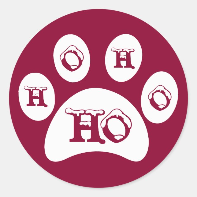 Adesivo Redondo White Paw Print com Captura de Neve "Ho, Ho, Ho" (Frente)