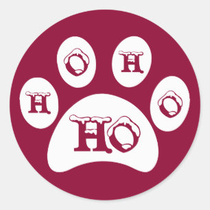 Adesivo Redondo White Paw Print com Captura de Neve "Ho, Ho, Ho"