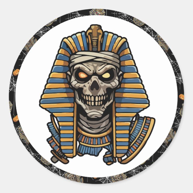 Adesivo Redondo 🤍 White Pharaoh Mummy Stickers 🎃 👑 (Frente)