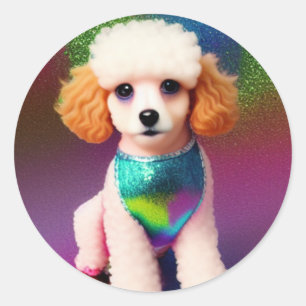 Adesivo Redondo White Poodle com Creme Ears no Rainbow Sparkle
