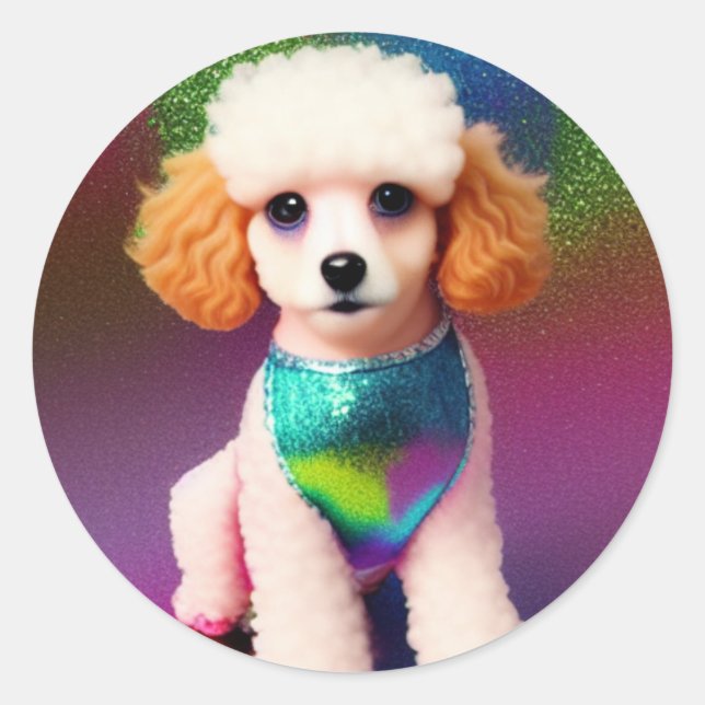 Adesivo Redondo White Poodle com Creme Ears no Rainbow Sparkle (Frente)