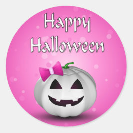 Adesivo Redondo White Pumpkin Pink Girly Halloween
