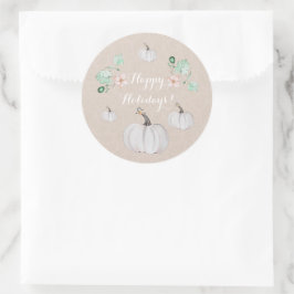 Adesivo Redondo White Pumpkins Floral Watercolor Personalizada