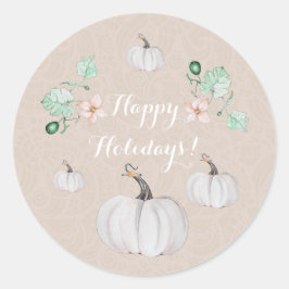 Adesivo Redondo White Pumpkins Floral Watercolor Personalizada