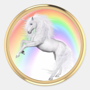 Adesivo Redondo White Rainbow Fantasy Unicorn