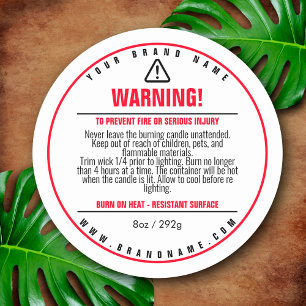 Adesivo Redondo White / Red Candle Product Warning Label Sticker