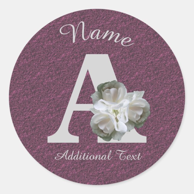 Adesivo Redondo White Rose Bouquet Monogram A Personalized   (Frente)