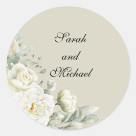 Adesivo Redondo White Roses  Beige Personalized Wedding Stickers