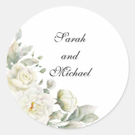 Adesivo Redondo White Roses Personalized Wedding Stickers