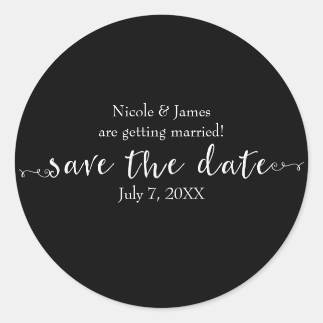 Adesivo Redondo White Save the Date Script Personalizado Personali (Frente)