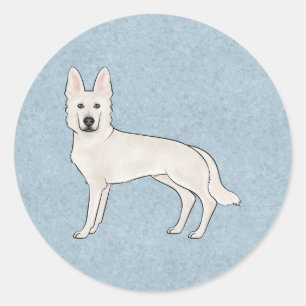 Adesivo Redondo White Shepherd White GSD Cartoon Dog Blue