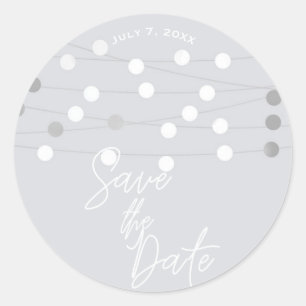 Adesivo Redondo White Silver String Luz Casamento Salve a Data
