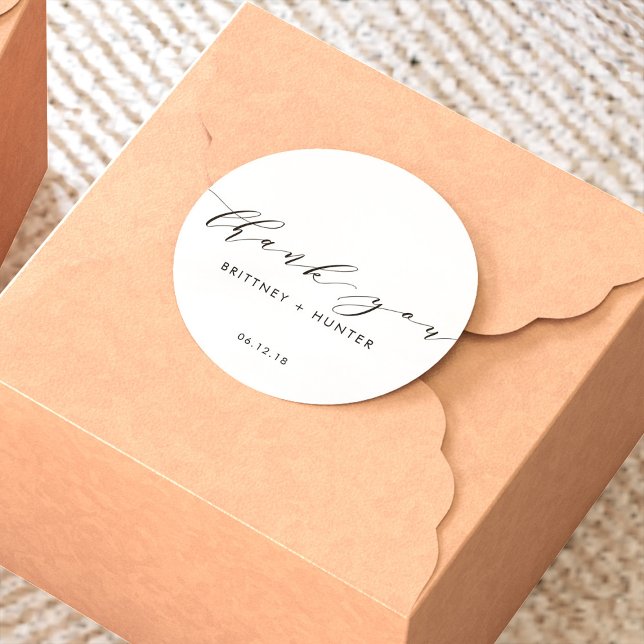 Adesivo Redondo White Simple Elegant Obrigado Casamento (Criador carregado)