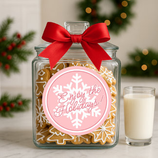 Adesivo Redondo White Snowflake On Dusty Rose Blush Pink