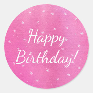 Adesivo Redondo White Stars on Pink Blends Happy Birday Stickers