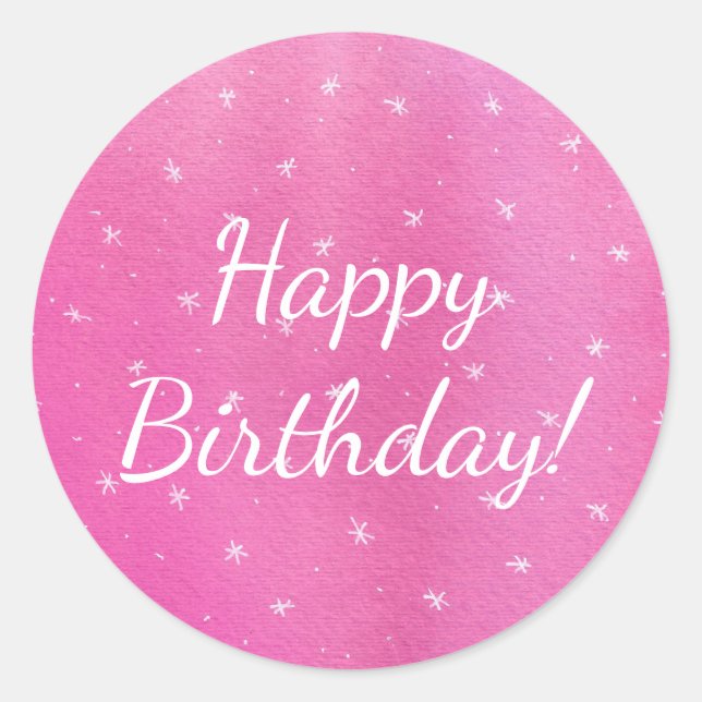 Adesivo Redondo White Stars on Pink Blends Happy Birday Stickers (Frente)