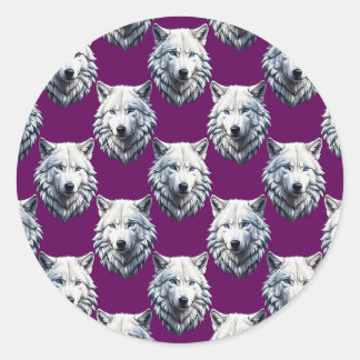 Adesivo Redondo White Wolf Head Pattern Design Purple 