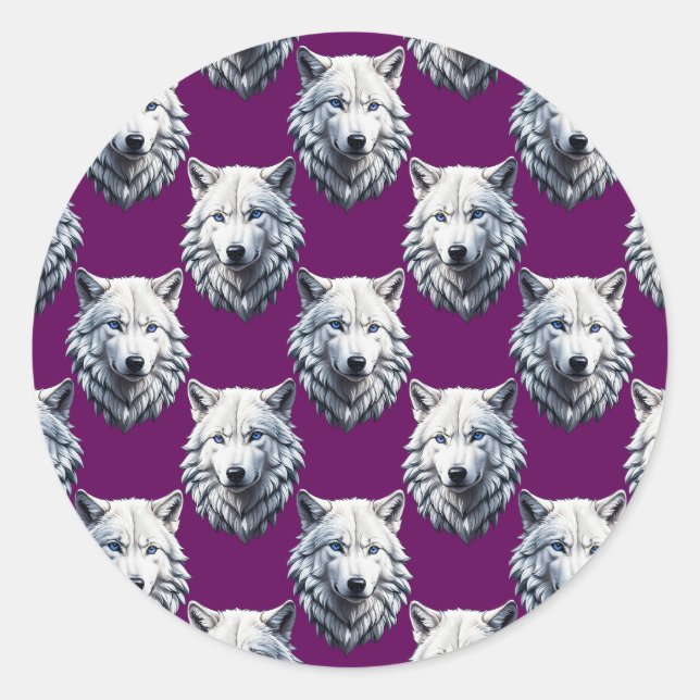 Adesivo Redondo White Wolf Head Pattern Design Purple  (Frente)