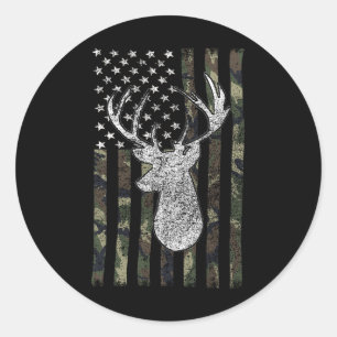 Adesivo Redondo Whitetail Buck Deer Caçando A Camuflagem Americana