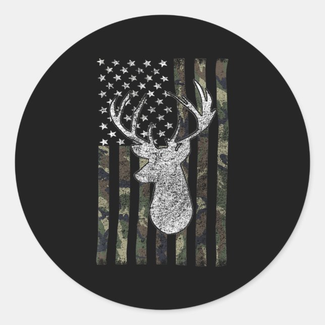 Adesivo Redondo Whitetail Buck Deer Hunting American Camouflage US (Frente)