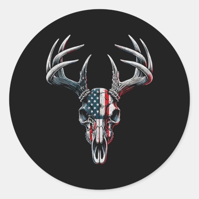 Adesivo Redondo Whitetail Deer Hunting - Bandeira Americana Em Buc (Frente)