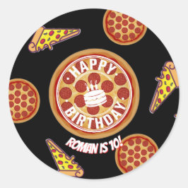 Adesivo Redondo Whole Pizza Happy Birthday Party Design