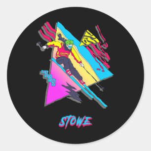 Adesivo Redondo Wi inspirado no Stowe Colorful Retro Vintage Skier
