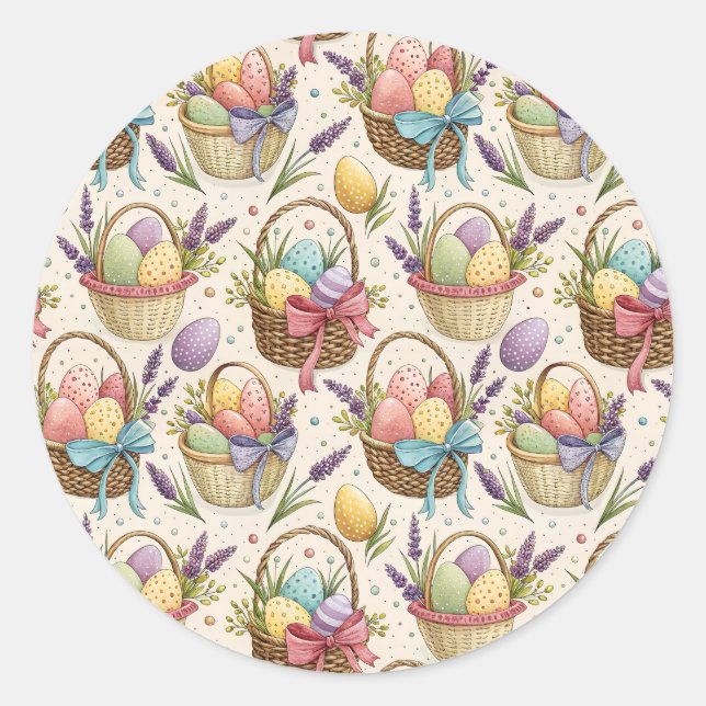 Adesivo Redondo Wicker Basket Easter Eggs with Lavender (Frente)