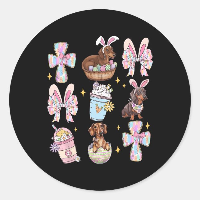 Adesivo Redondo Wiener Dog Dachshund Coquette Arco Christian Doxie (Frente)