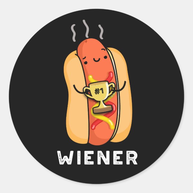 Adesivo Redondo Wiener Funny Sausage Pun Dark BG (Frente)