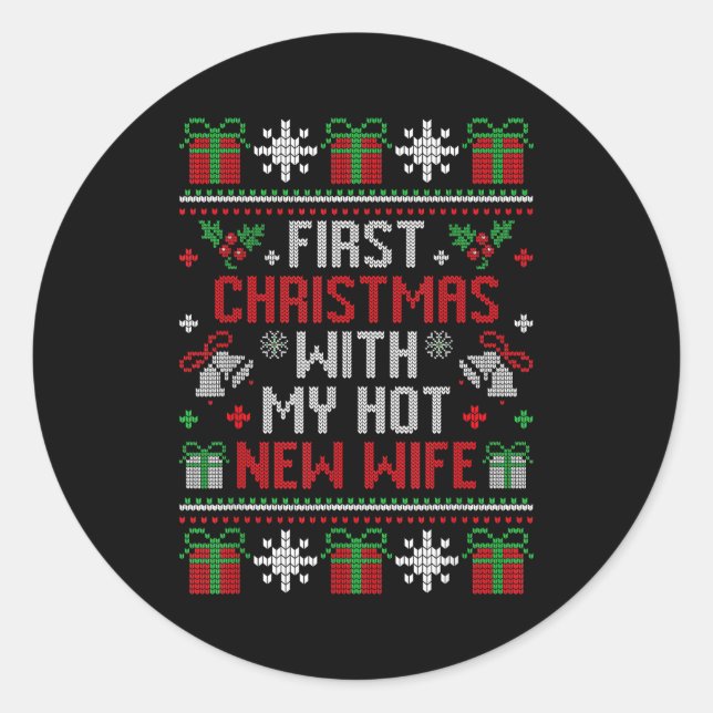 Adesivo Redondo Wife Husband First Christmas Just Married Christma (Frente)