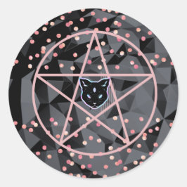 Adesivo Redondo WiizyWitch Magic Witch Cosmic Cat Pentacle Magick
