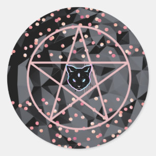 Adesivo Redondo WiizyWitch Magic Witch Cosmic Cat Pentacle Magick