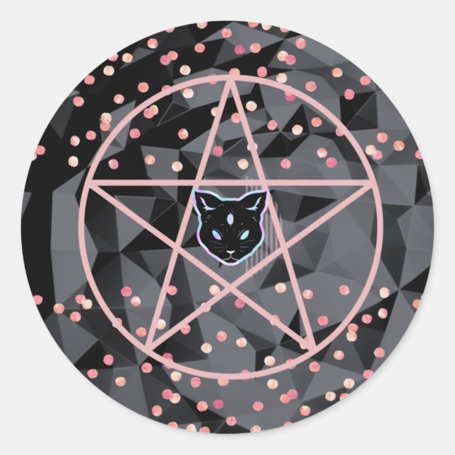 Adesivo Redondo WiizyWitch Magic Witch Cosmic Cat Pentacle Magick (Frente)